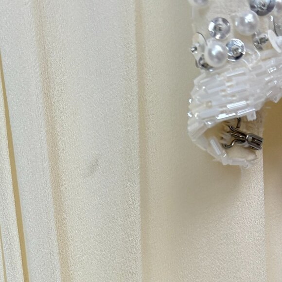 Women’s Vintage-Inspired Off-White/Cream Embellished Silk Dress W/Lettuce Hem - Picture 14 of 16